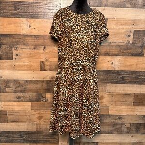 Robbie Bee Signature Black Brown Cheetah Dress Short Sleeve Large L AB 768
